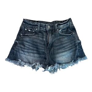 American Eagle Hi-Rise Festival Denim Shorts Black Dark Wash Raw Hem Womens 00